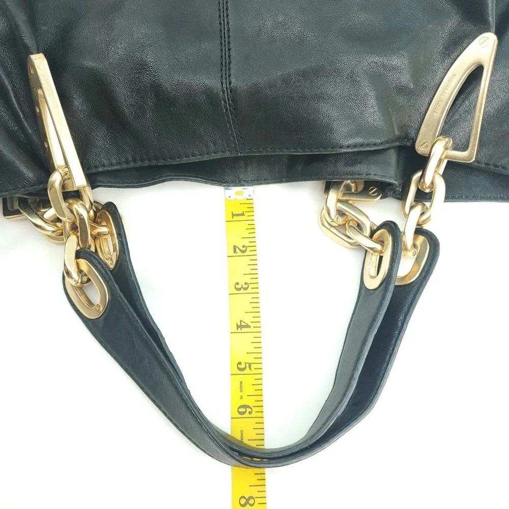 Michael Kors Womens Black Leather Double Handles Shoulder Handbag Purse